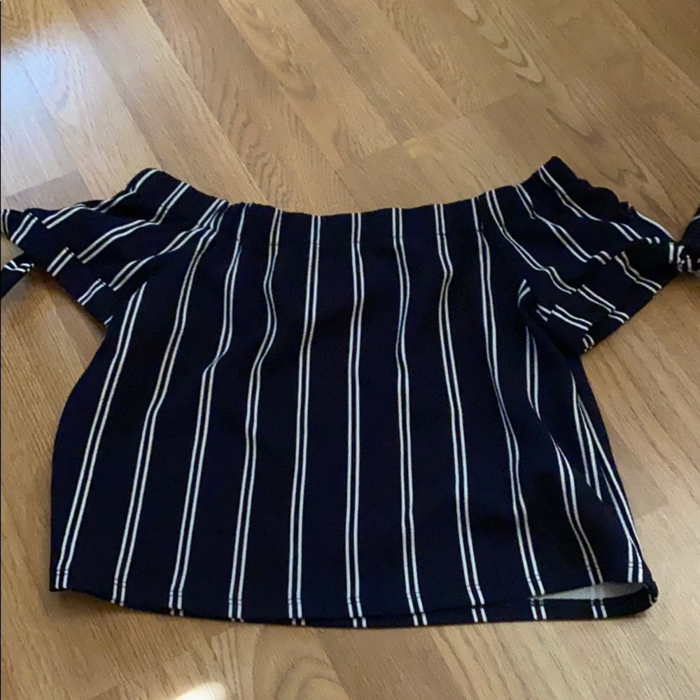 Off the shoulder stripped shirt